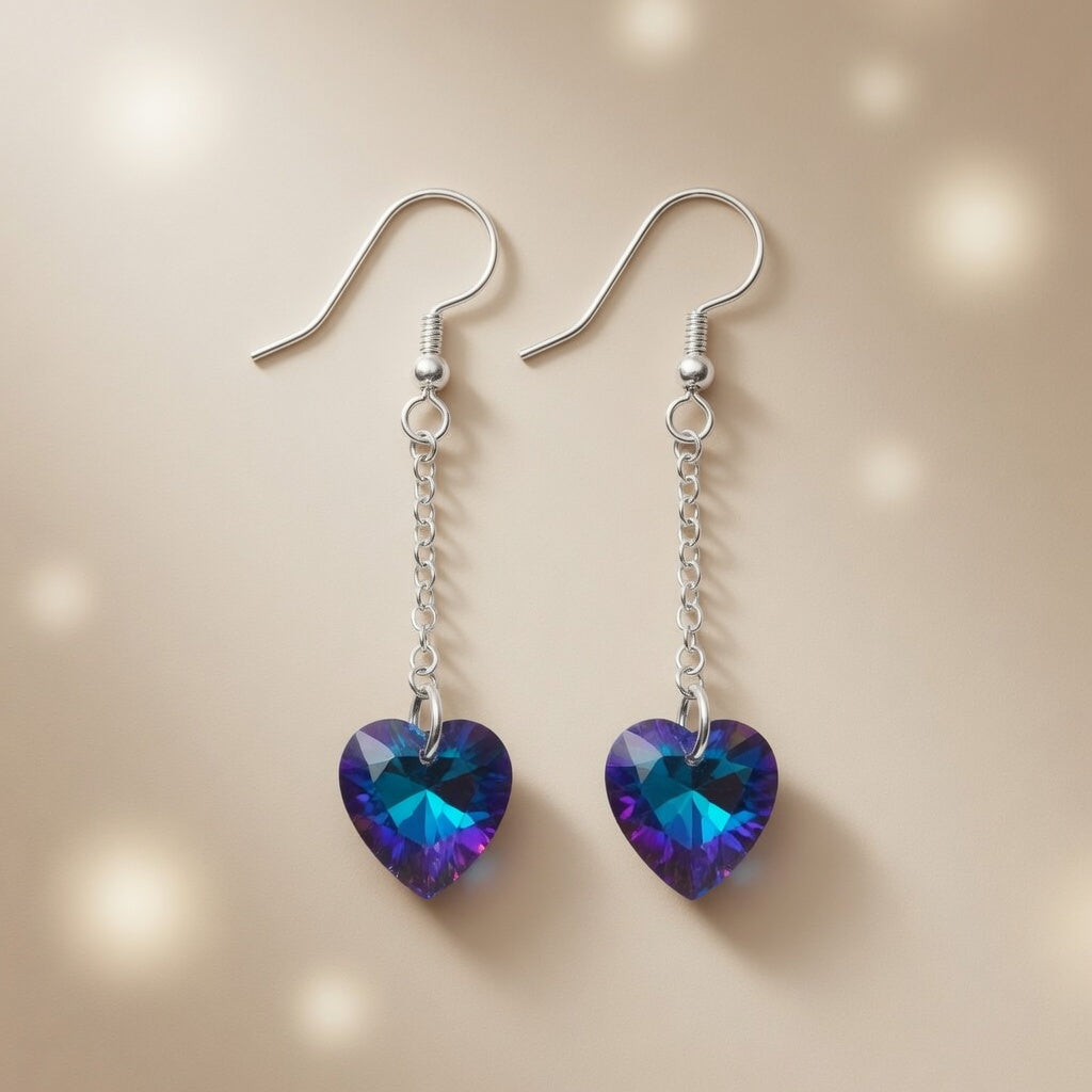 Swarovski Crystal Ocean Sapphire Blue Heart Dangle Earrings