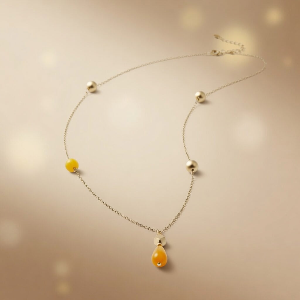 Czech Glass Golden Dewdrop Necklace