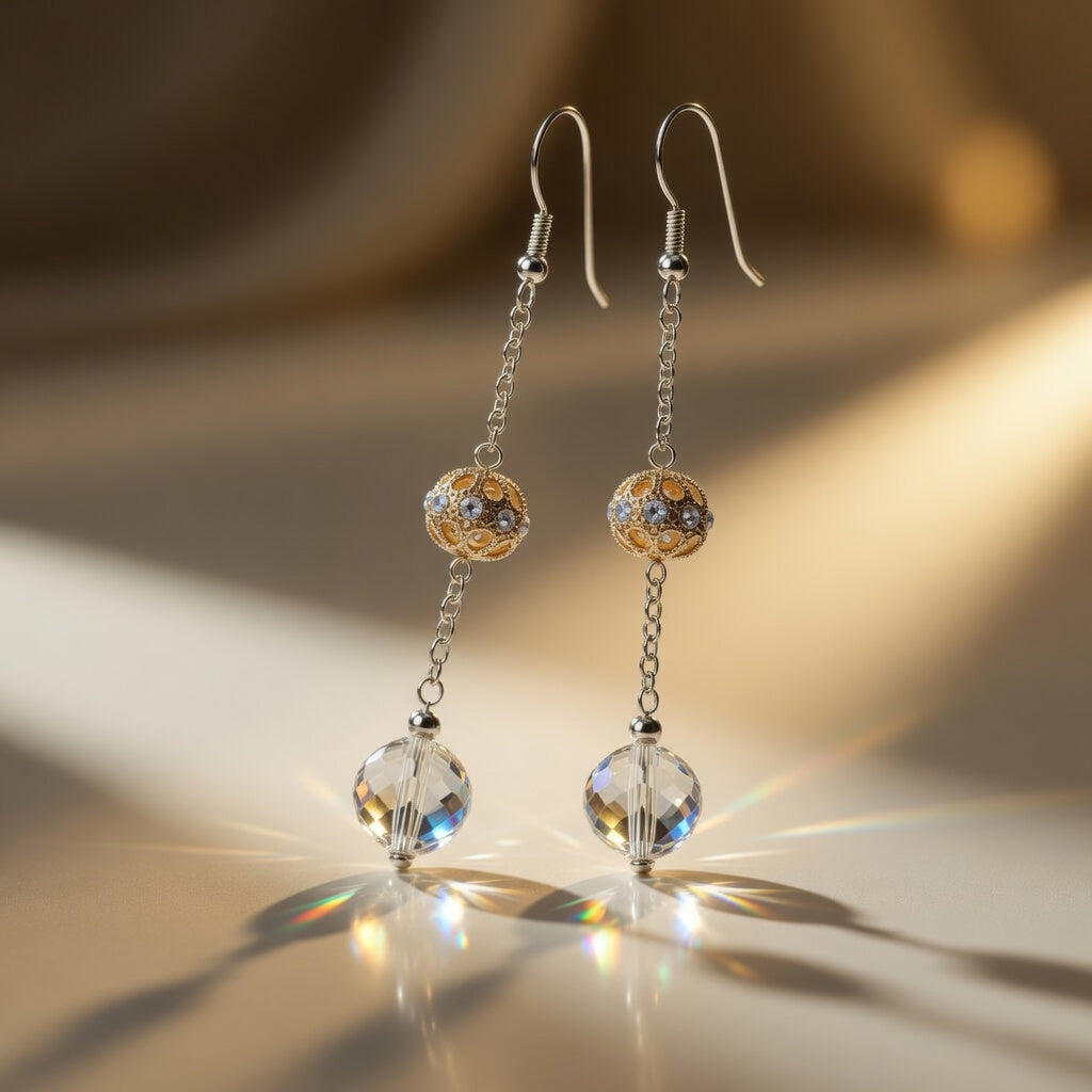 Czech Glass Bohemian Crystal Dew Long Dangle Drop Earrings