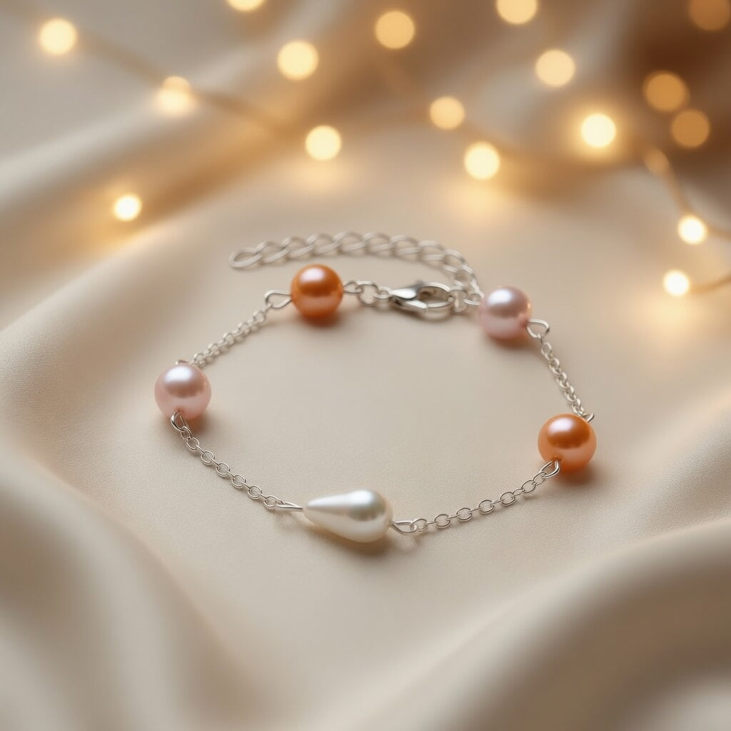 Bohemian Coral Drop Czech Glass Pearl Bracelet