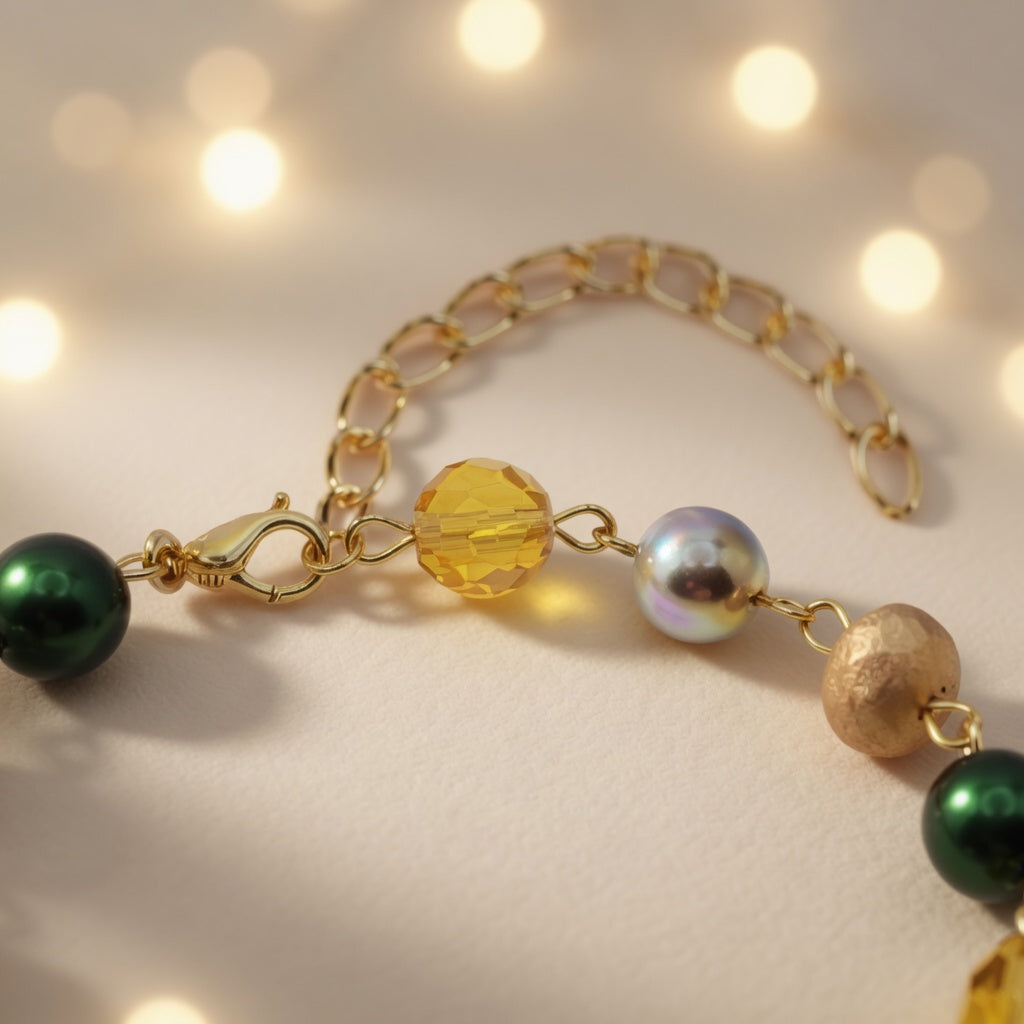 Bohemian Emerald Amber Czech Glass Bead Bracelet