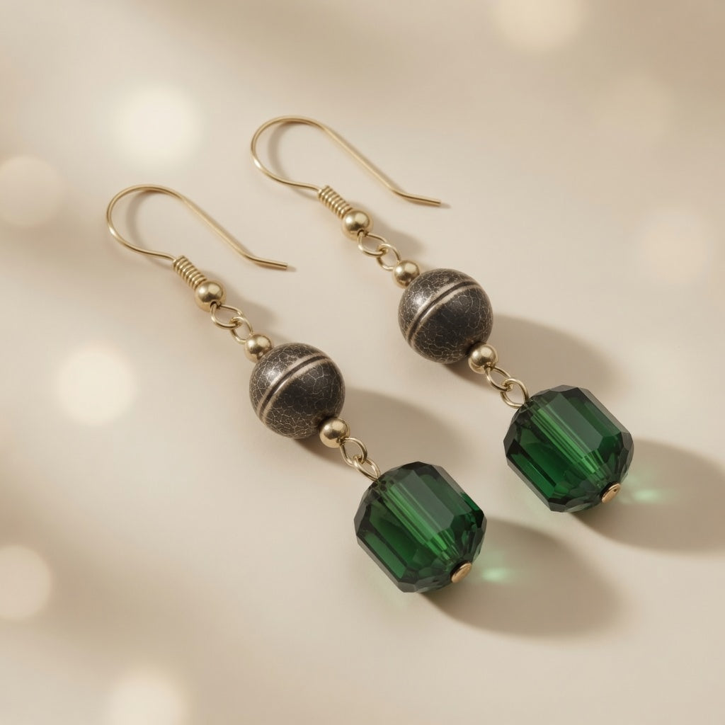 Woodland Mystery Green Czech Glass Drop Earrings