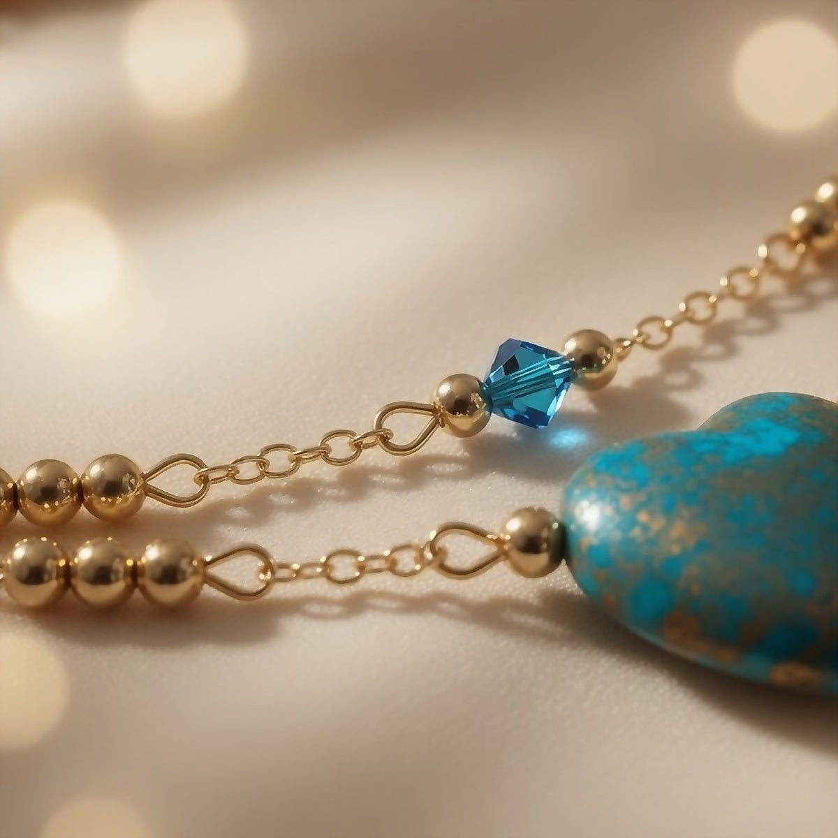 Dainty Gold Turquoise Heart Bracelet - Czech Glass & Swarovski Crystal