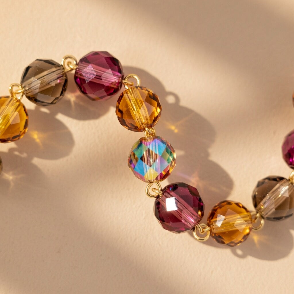 Czech Glass Multicolor Bead Necklace Golden Wine of Sunset