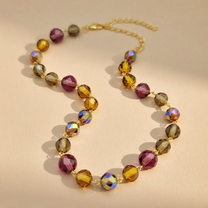 Czech Glass Multicolor Bead Necklace Golden Wine of Sunset
