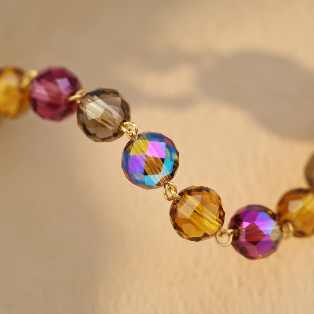 Czech Glass Multicolor Bead Necklace Golden Wine of Sunset