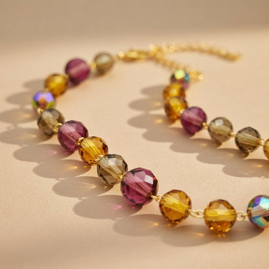 Czech Glass Multicolor Bead Necklace Golden Wine of Sunset
