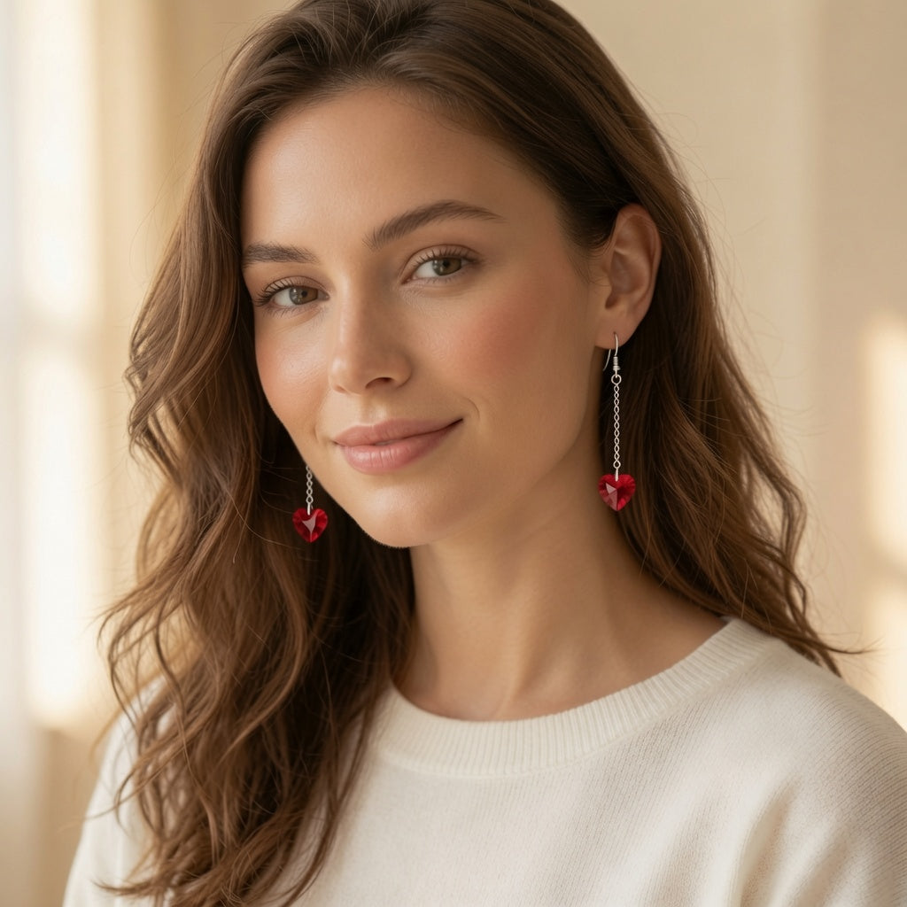 Swarovski Crystal Flame Heart Red Dangle Earrings