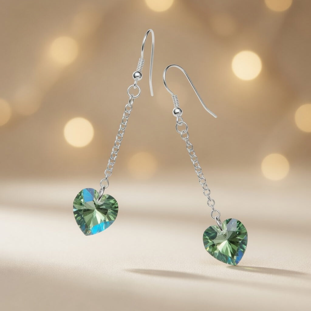 Swarovski Crystal Forest Green Heart Dangle Earrings