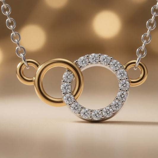 Gold Linked Circles Golden Interlock Radiance Necklace Czech Glass Crystal Pavé Pendant