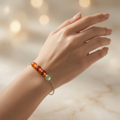 Orange Green Crystal Czech Glass Handmade Bracelet