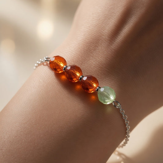 Orange Green Crystal Czech Glass Handmade Bracelet