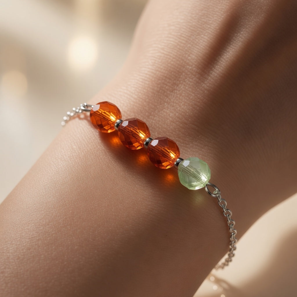 Orange Green Crystal Czech Glass Handmade Bracelet