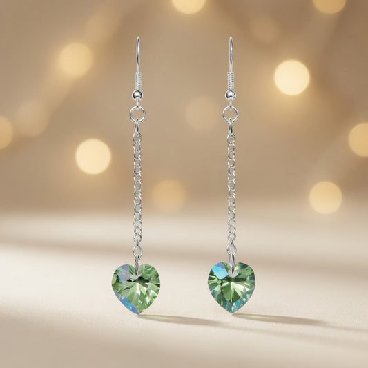 Swarovski Crystal Forest Green Heart Dangle Earrings