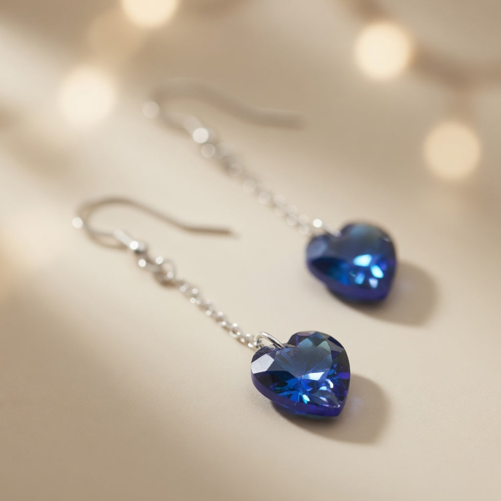 Swarovski Crystal Ocean Sapphire Blue Heart Dangle Earrings