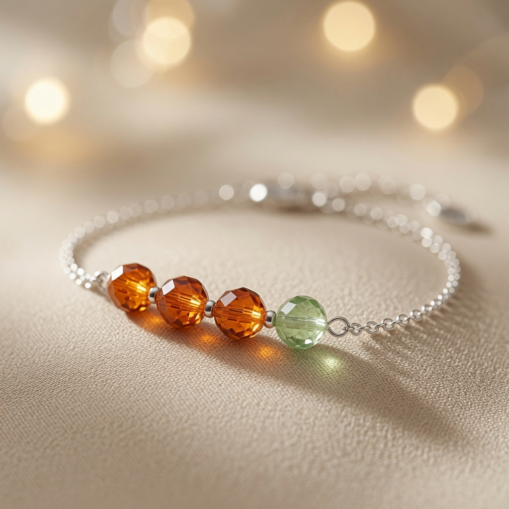 Orange Green Crystal Czech Glass Handmade Bracelet