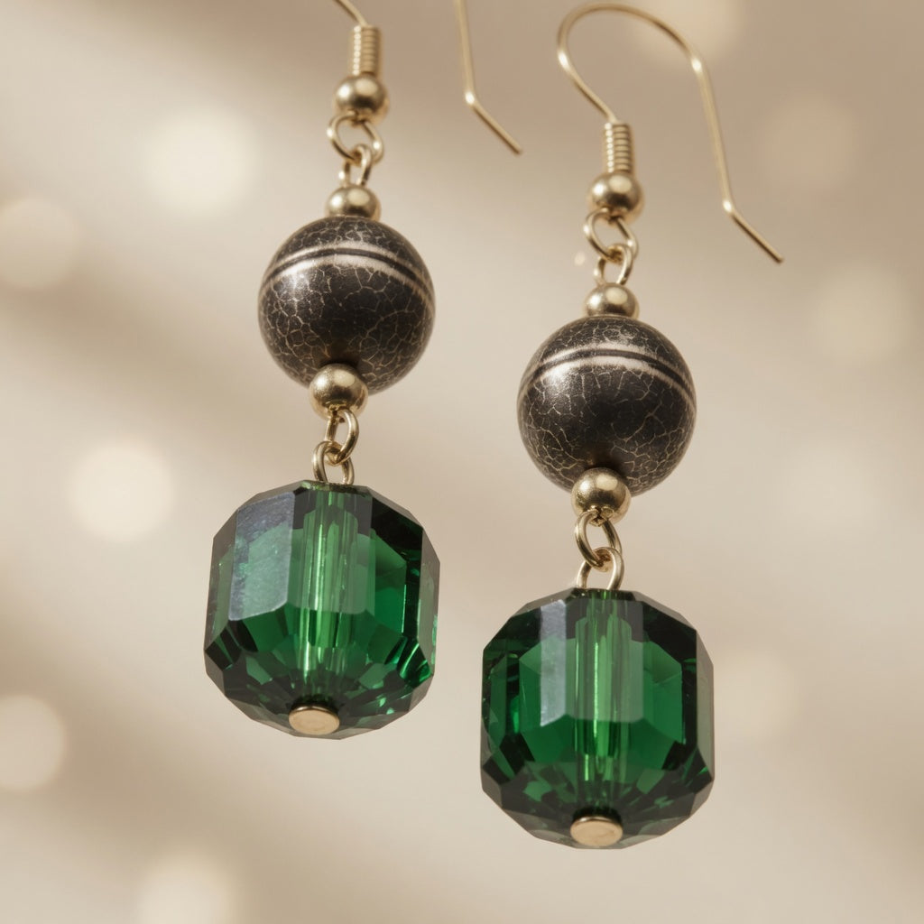 Woodland Mystery Green Czech Glass Drop Earrings