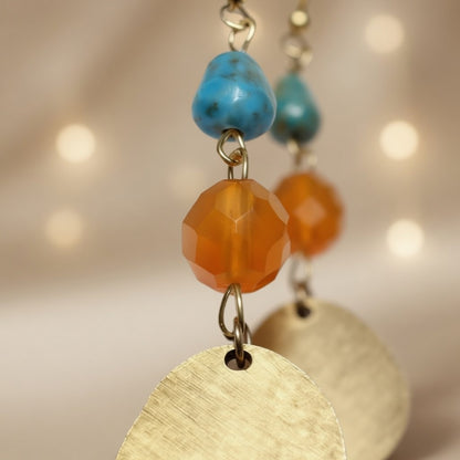 Czech Glass Golden Oasis Boho Turquoise & Glass Amber Beads Earrings