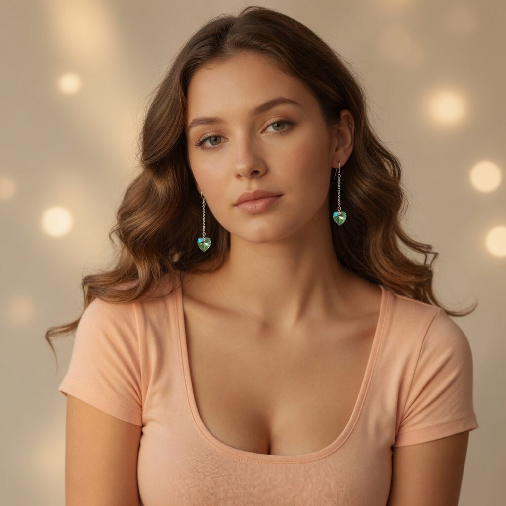 Swarovski Crystal Forest Green Heart Dangle Earrings