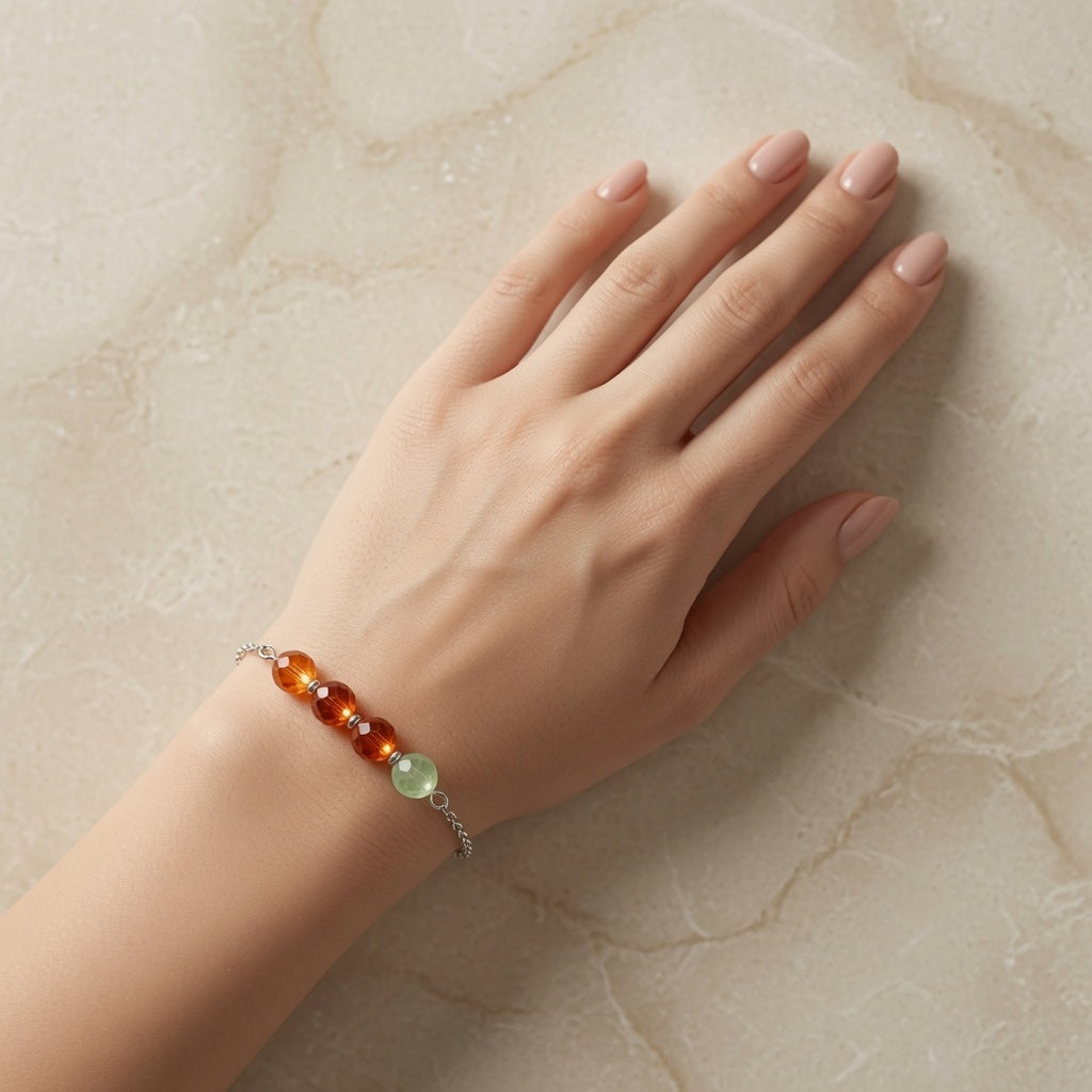 Orange Green Crystal Czech Glass Handmade Bracelet