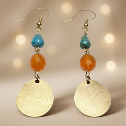 Czech Glass Golden Oasis Boho Turquoise & Glass Amber Beads Earrings