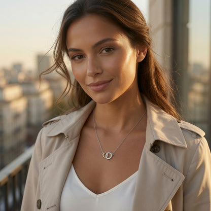 Gold Linked Circles Golden Interlock Radiance Necklace Czech Glass Crystal Pavé Pendant