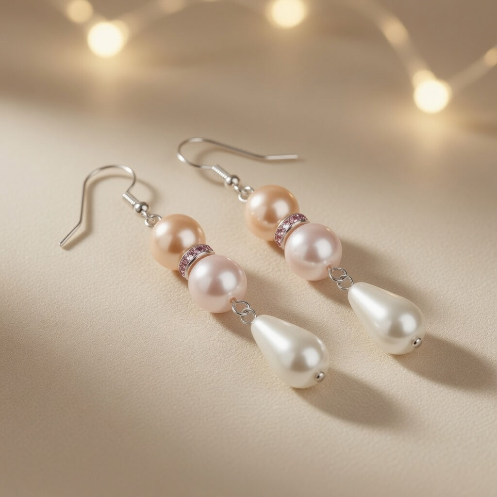 Pearl Teardrop Czech Glass Pearl Sunset Dangle Earrings