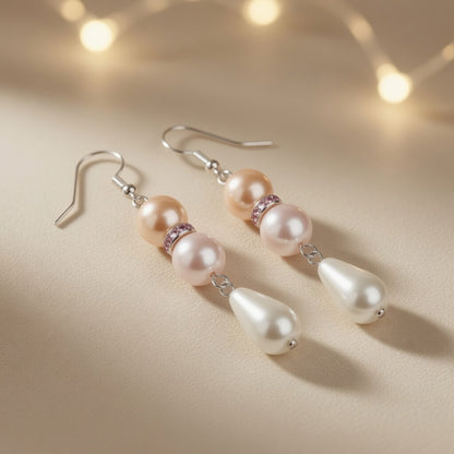 Pearl Teardrop Czech Glass Pearl Sunset Dangle Earrings