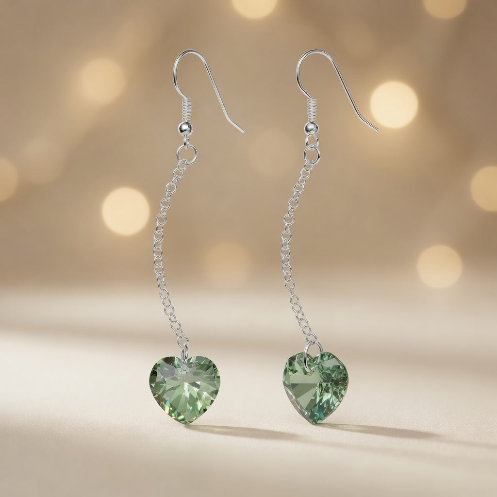 Swarovski Crystal Forest Green Heart Dangle Earrings