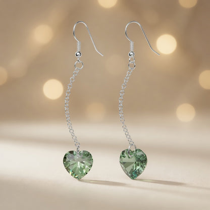 Swarovski Crystal Forest Green Heart Dangle Earrings