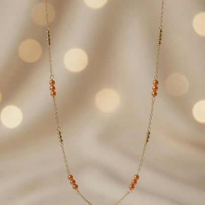 Czech Glass Peach Pearl Glow Chain Necklace Minimalist Layering Beaded Necklace