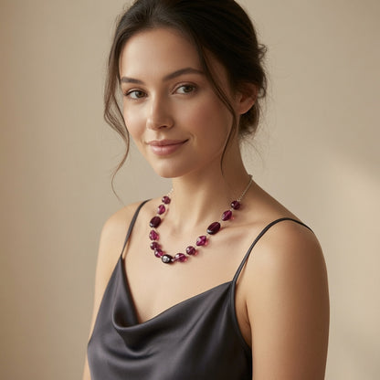 Czech Glass Garnet Luxury Burgundy Bohemian Statement Beaded Necklace