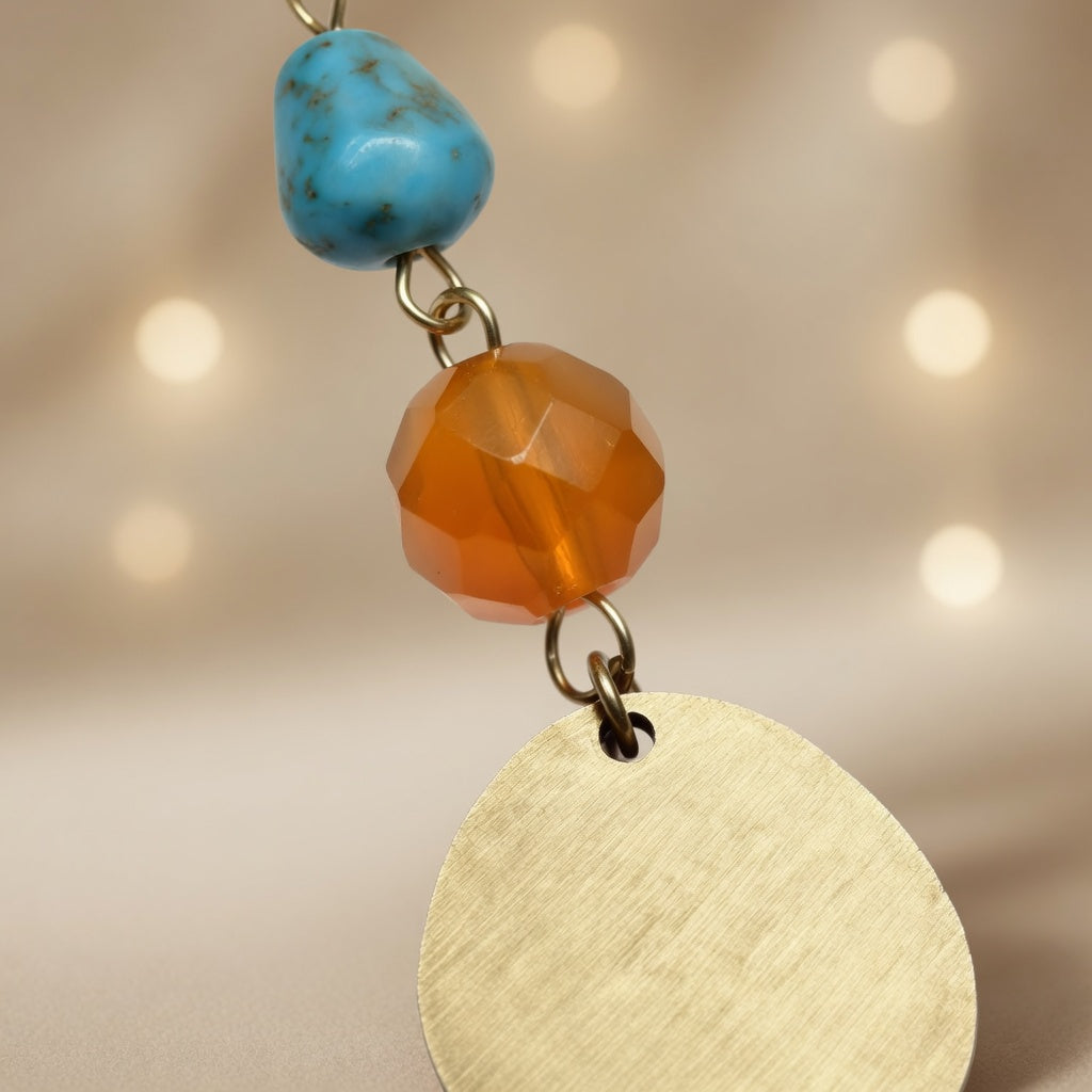 Czech Glass Golden Oasis Boho Turquoise & Glass Amber Beads Earrings