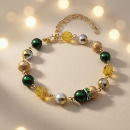 Bohemian Emerald Amber Czech Glass Bead Bracelet