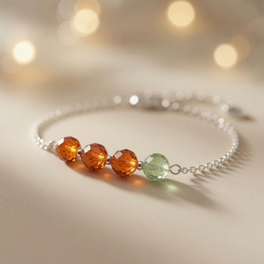 Orange Green Crystal Czech Glass Handmade Bracelet
