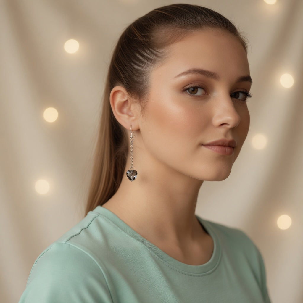 Swarovski Crystal Heart Smoky Twilight Dangling Earrings