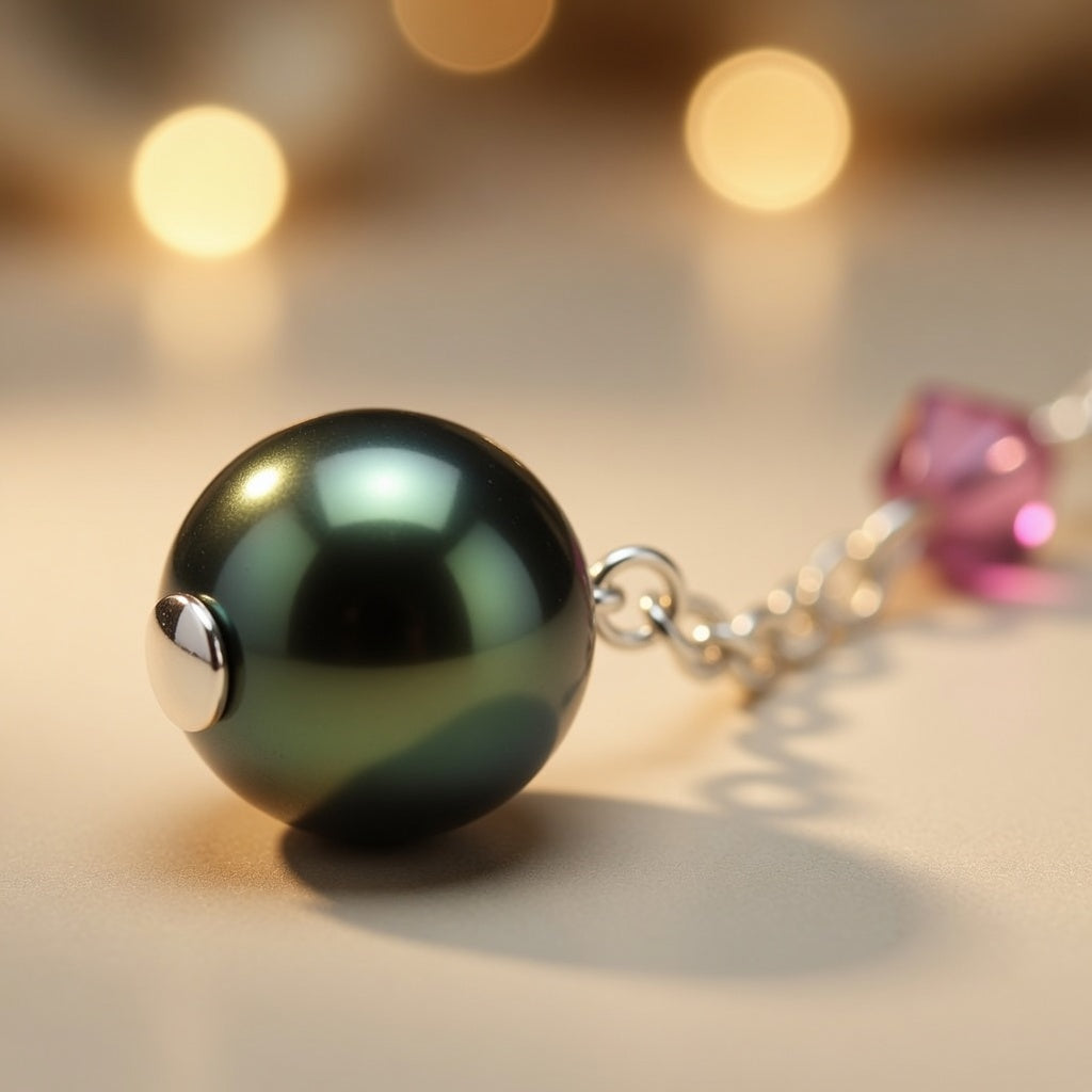 Swarovski Crystal & Czech Glass Emerald Night Green Pearl Dangle Earrings