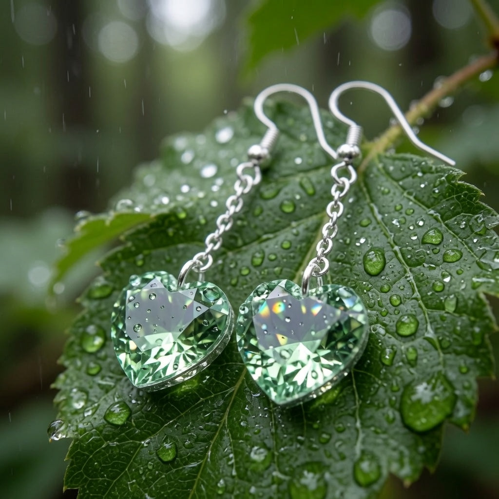 Swarovski Crystal Forest Green Heart Dangle Earrings
