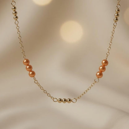 Czech Glass Peach Pearl Glow Chain Necklace Minimalist Layering Beaded Necklace