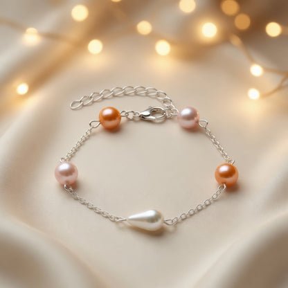 Bohemian Coral Drop Czech Glass Pearl Bracelet