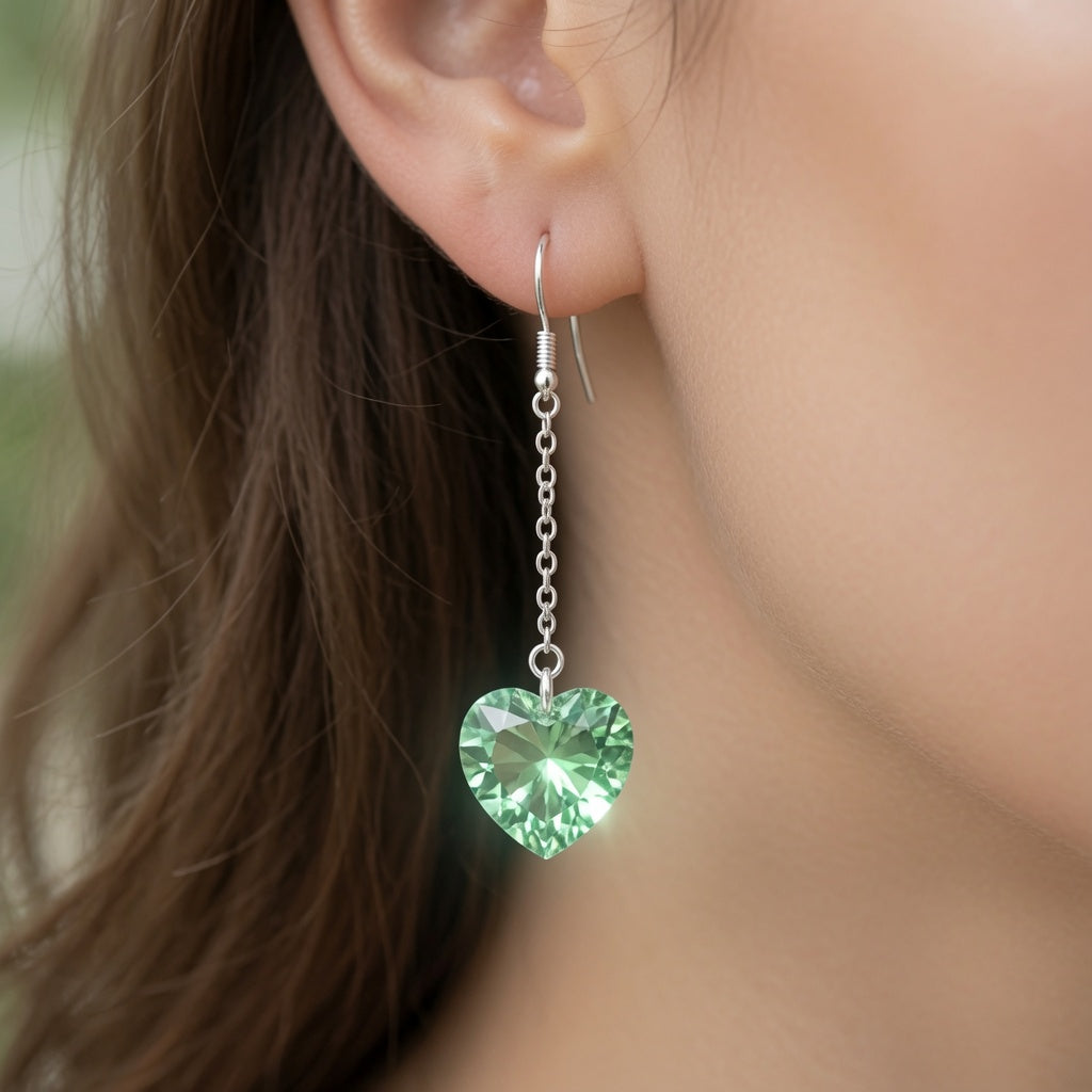 Swarovski Crystal Forest Green Heart Dangle Earrings
