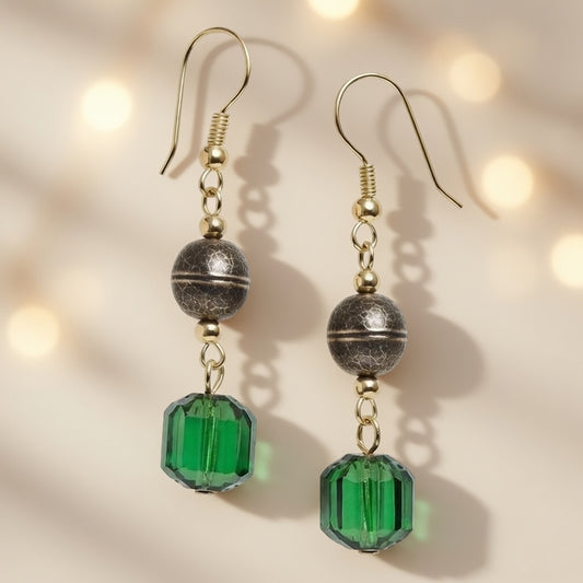 Woodland Mystery Green Czech Glass Drop Earrings