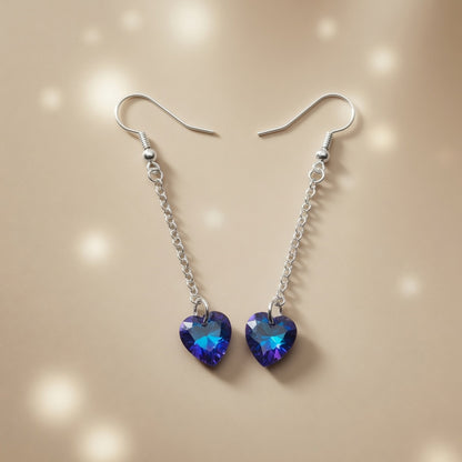 Swarovski Crystal Ocean Sapphire Blue Heart Dangle Earrings