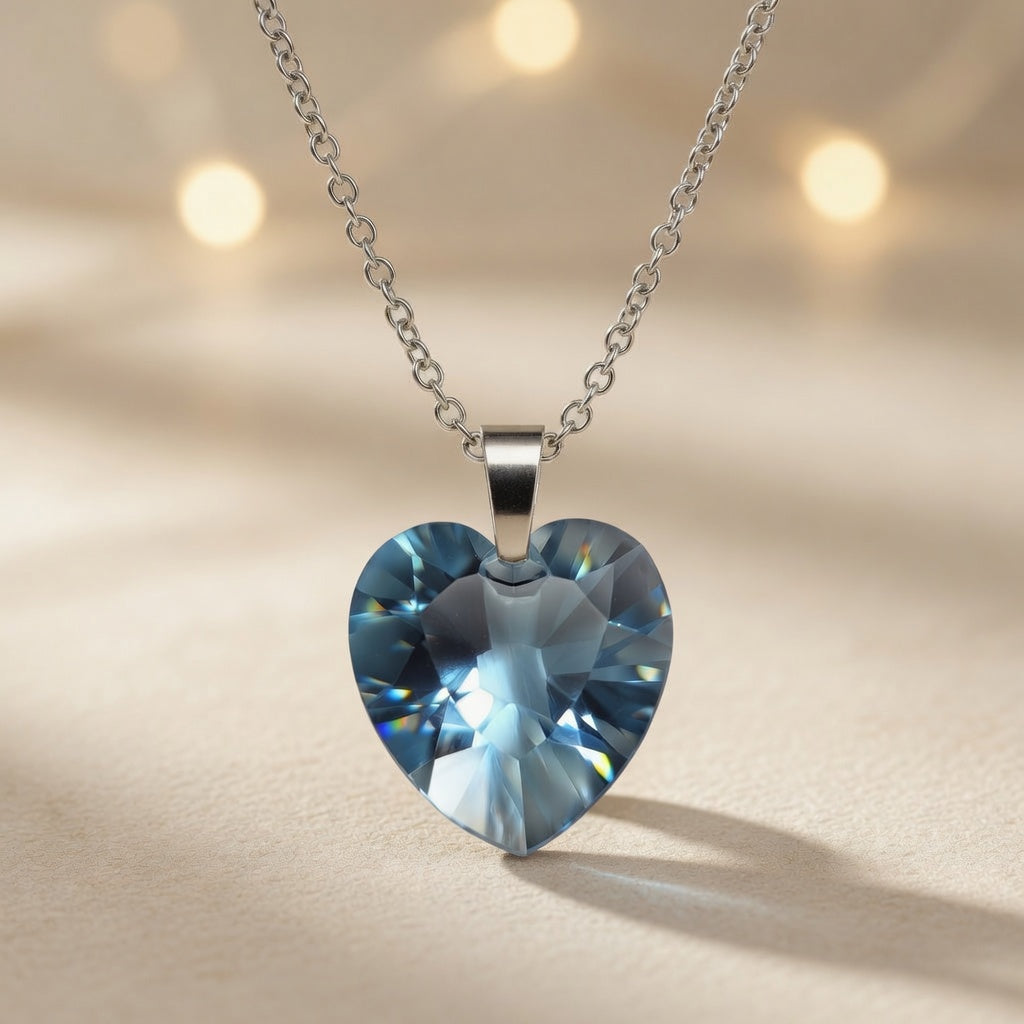Swarovski Crystal Heart Necklace, Blue Azure Heart Pendant