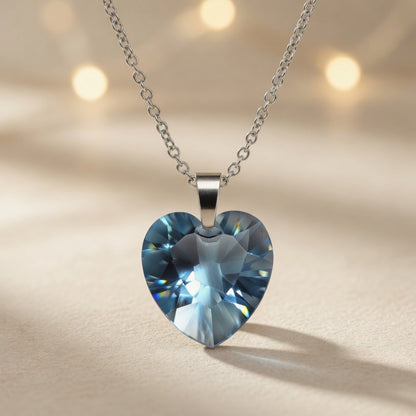 Swarovski Crystal Heart Necklace, Blue Azure Heart Pendant
