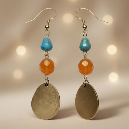 Czech Glass Golden Oasis Boho Turquoise & Glass Amber Beads Earrings