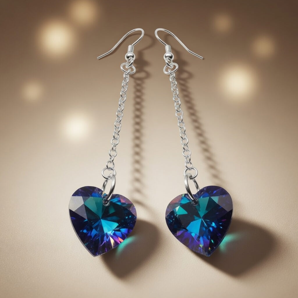 Swarovski Crystal Ocean Sapphire Blue Heart Dangle Earrings