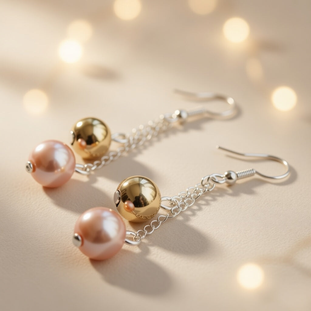 Czech Glass Pink Pearl Dawn Dangle Earrings
