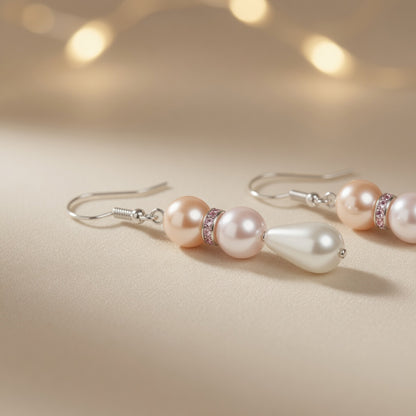 Pearl Teardrop Czech Glass Pearl Sunset Dangle Earrings