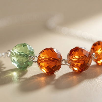 Ember of the Grove Dainty Czech Glass Bead Necklace with Green & Amber Faceted Beads